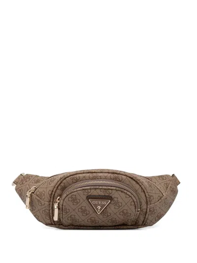 Guess Usa Latona Monogram-print Belt Bag In Neutral