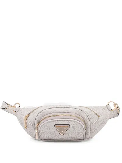 Guess Usa Latona Monogram-print Logo-plaque Belt Bag In Neutral
