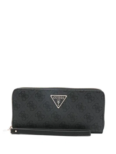 Guess Usa Laurel Ii Monogram Zip Wallet In Black