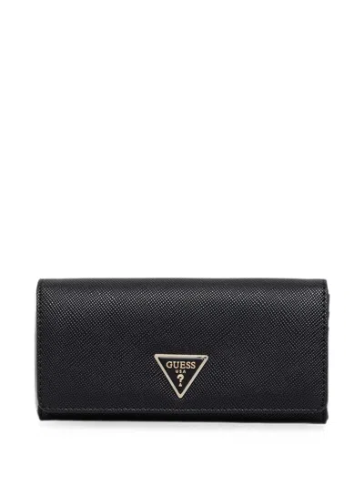 Guess Usa Laurel Logo-plaque Foldover Wallet In Black
