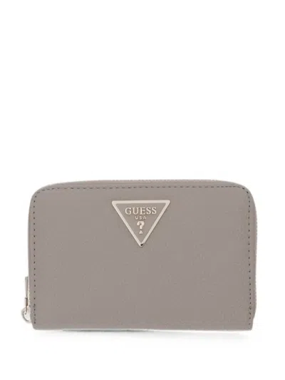 Guess Usa Laurel Logo-plaque Pebbled-effect Wallet In Neutral