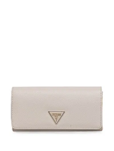 Guess Usa Laurel Logo-plaque Saffiano-effect Wallet In Neutral