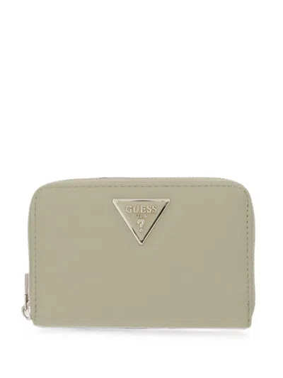 Guess Usa Laurel Logo-plaque Zip-around Wallet In Green