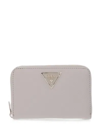 Guess Usa Laurel Logo-plaque Zip-around Wallet In Neutral