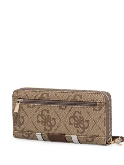 Guess Usa Laurel Logo-print Striped Wallet In Neutral