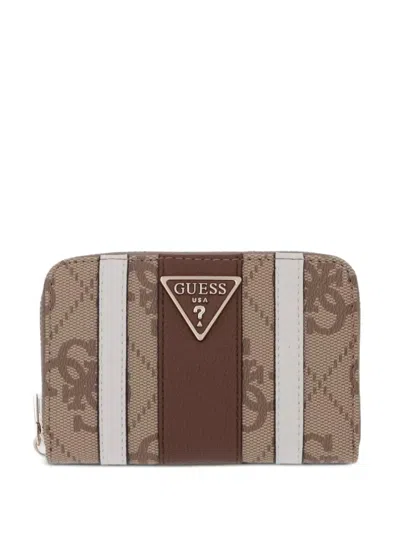Guess Usa Laurel Logo-print Striped Wallet In Brown