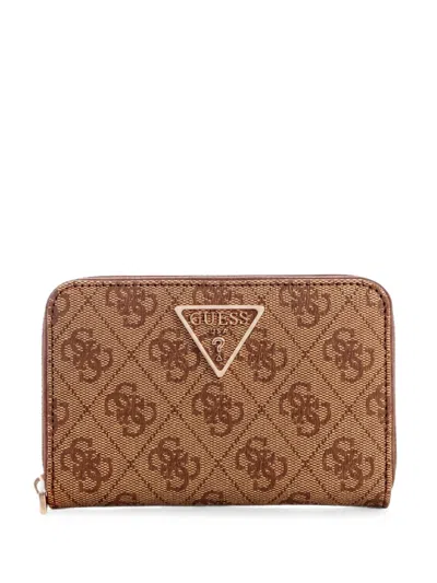 Guess Usa Laurel Mini Logo-print Wallet In Brown