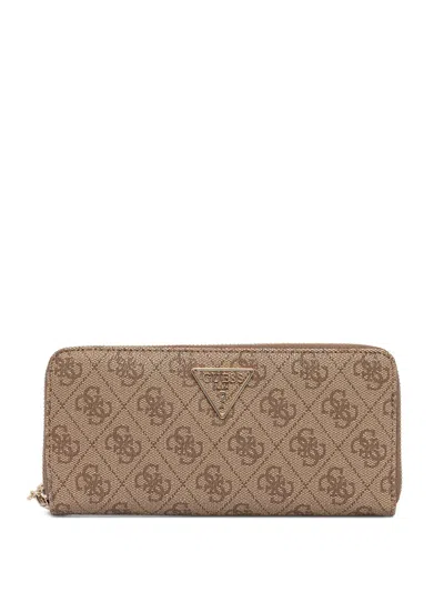 Guess Usa Laurel Monogram-print Logo-plaque Wallet In Brown