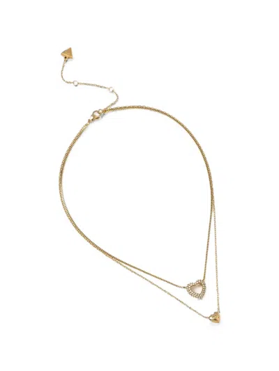 Guess Usa Layered Heart-pendant Necklace In Gold
