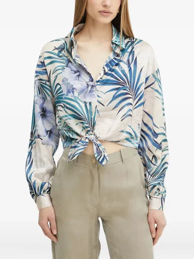 Guess Usa Leaf-print Shirt In Blue