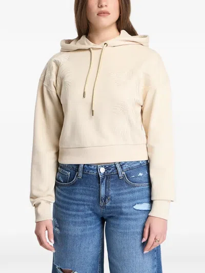 Guess Usa Leaf-embroidered Drawstring Hoodie In Neutral