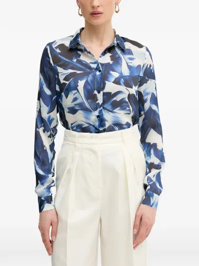 Guess Usa Leaf-print Button-down Shirt In Blue
