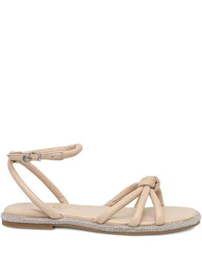 Guess Usa Leather Flat Sandals In Neutral