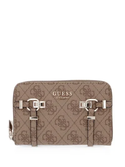 Guess Usa Leona 4g-monogram Wallet In Brown