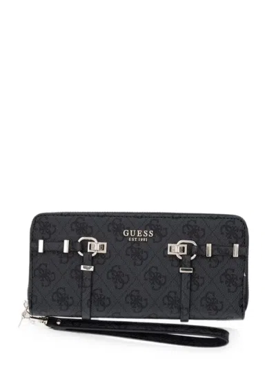 Guess Usa Leona 4g-pattern Buckled Wallet In Black