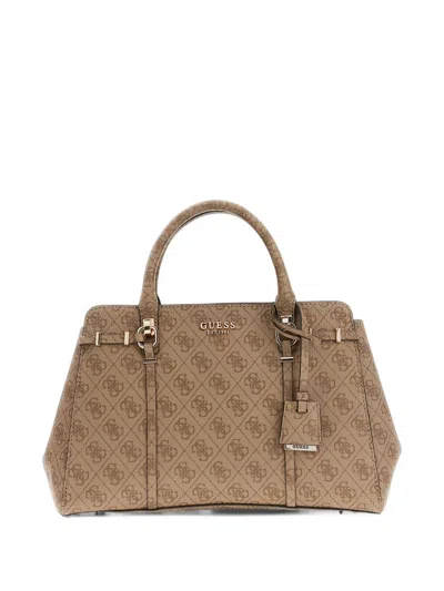 Guess Usa Leona Logo Handbag In Brown