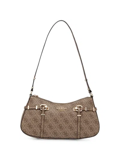 Guess Usa Leona Logo-monogram Shoulder Bag In Brown