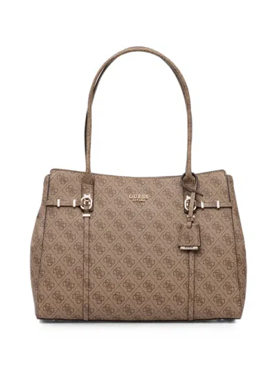 Guess Usa Leona Logo-print Monogram Tote Bag In Neutral