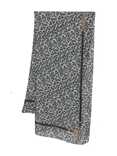 Guess Usa Leopard-print Chain-detail Scarf In Gray