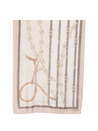 Guess Usa Leopard-print Logo Scarf In Gray