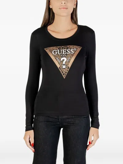 Guess Usa Leopard-print Logo T-shirt In Black