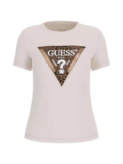 Guess Usa Leopard-print Logo T-shirt In White
