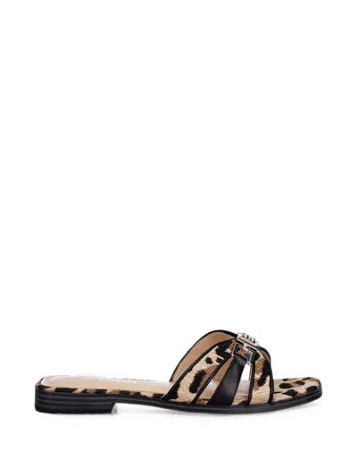 Guess Usa Leopard-print Logo-plaque Slides In Neutral