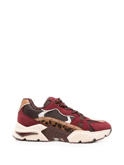 Guess Usa Leopard-print Panelled Sneakers In Brown