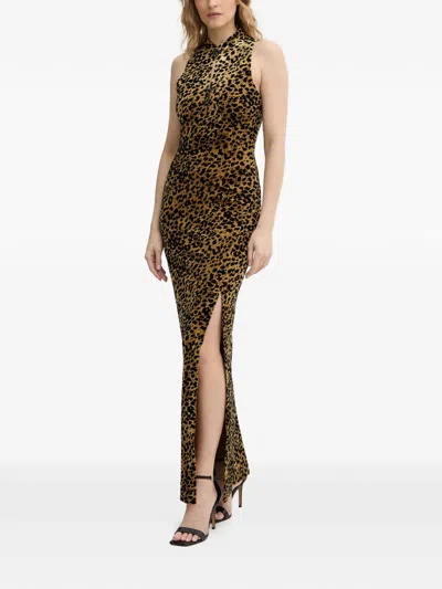 Guess Usa Leopard-print Velvet Gown In Brown