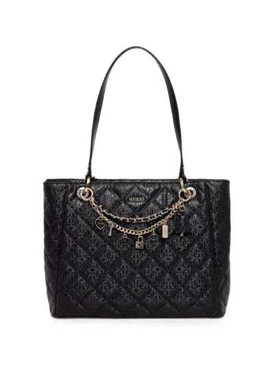 Guess Usa Libby Quilted Charm-detail Tote Bag In Black