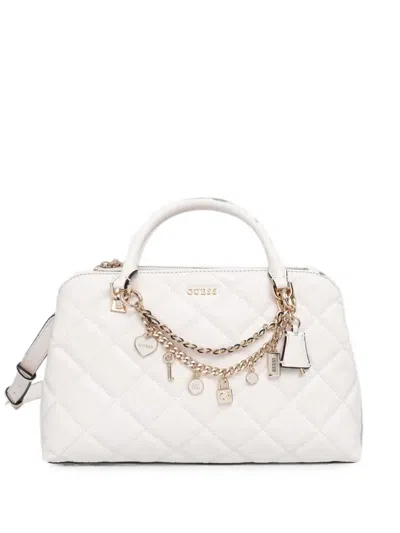 Guess Usa Libby Quilted Charm-detail Tote Bag In White