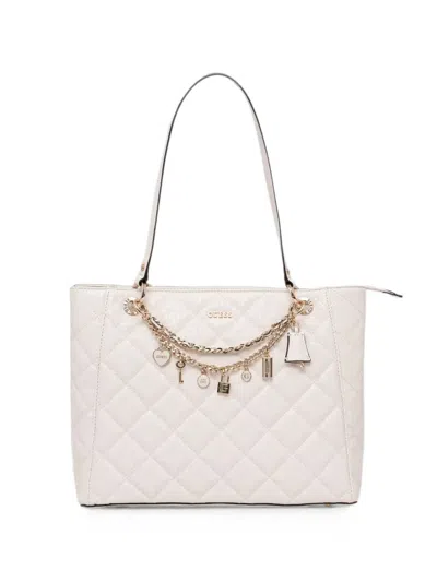Guess Usa Libby Quilted Charm-detail Tote Bag In White