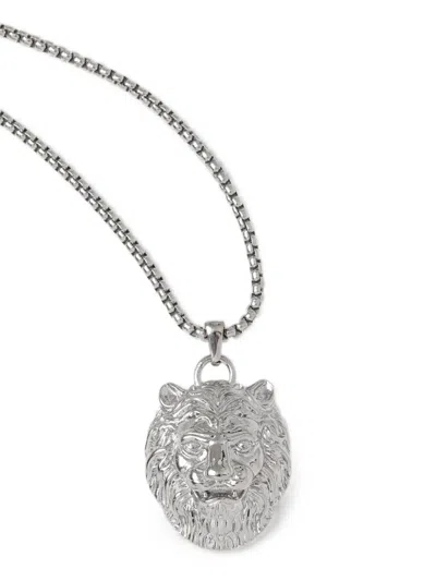Guess Usa Lion-head Box-chain Necklace In Silver