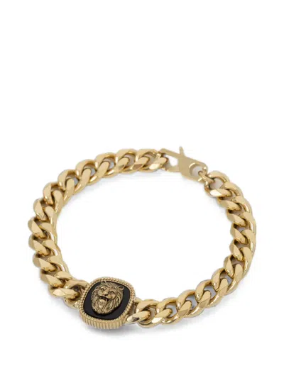 Guess Usa Lion-head Curb-chain Bracelet In Gold