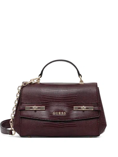 Guess Usa Lizard-effect Chain Satchel In Red