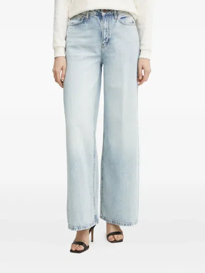 Guess Usa Logo-appliqué Wide-leg Jeans In Blue