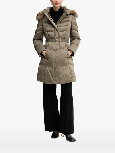 Guess Usa Logo-buckle Padded Coat In Brown