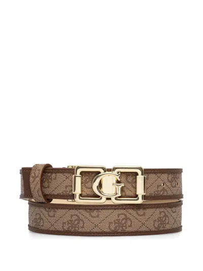 Guess Usa Logo Buckle Pattern Belt In Brown