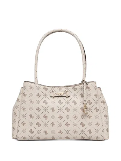 Guess Usa Logo Charm Tote Bag In White