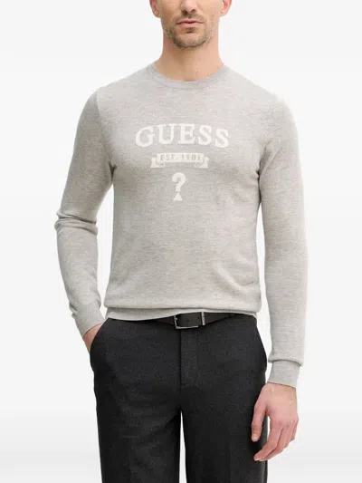 Guess Usa Logo Crew-neck Sweater In Gray