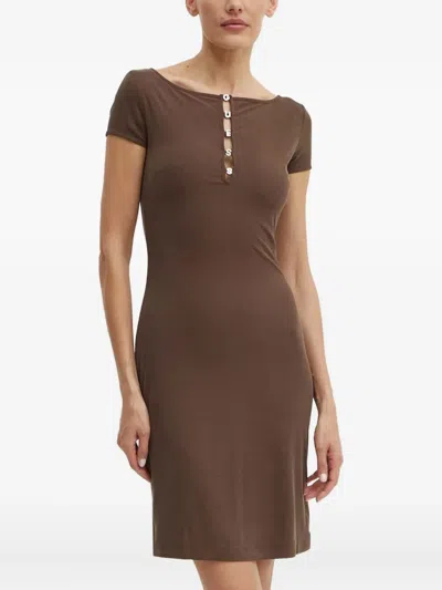 Guess Usa Logo-detail Short-sleeve Mini Dress In Brown