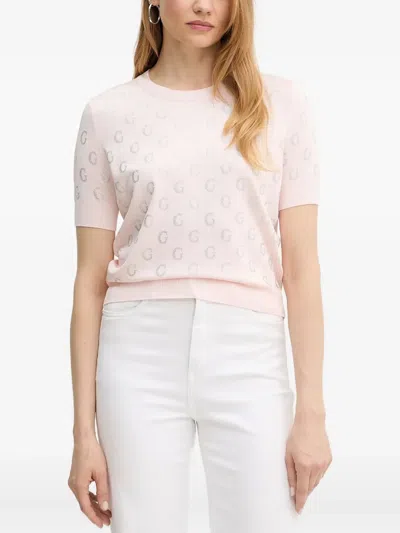 Guess Usa Logo-embellished Short-sleeves Top In Pink