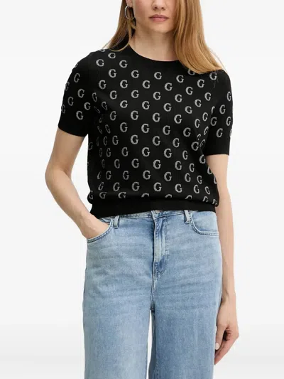 Guess Usa Logo-embellished T-shirt In Black