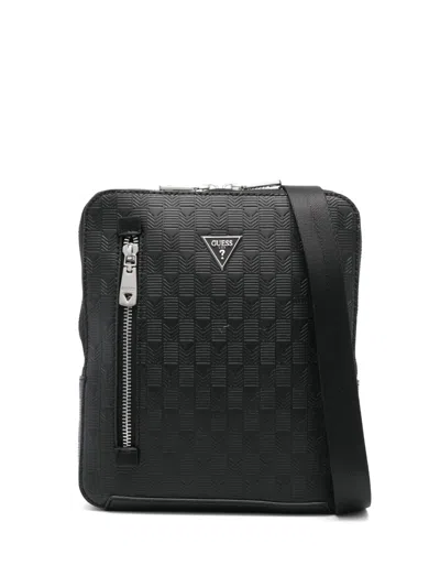 Guess Usa Logo-embossed Messenger Bag In Black
