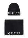 Guess Usa Logo-embroidered Beanie Set In Black