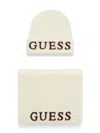 Guess Usa Logo-embroidered Beanie Set In Neutrals