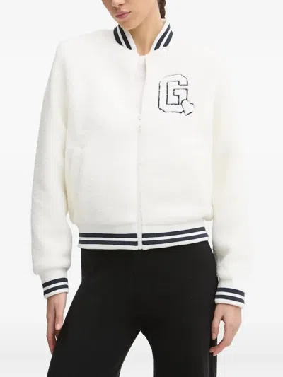 Guess Usa Logo-embroidered Bomber Jacket In White