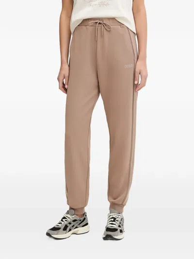 Guess Usa Logo-embroidered Track Pants In Brown