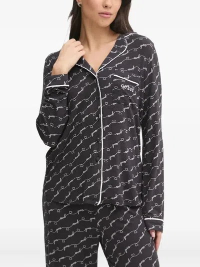 Guess Usa Logo-heart Pyjamas Set In Black