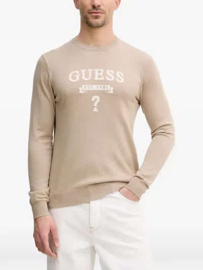 Guess Usa Logo Knitted Sweater In Neutral